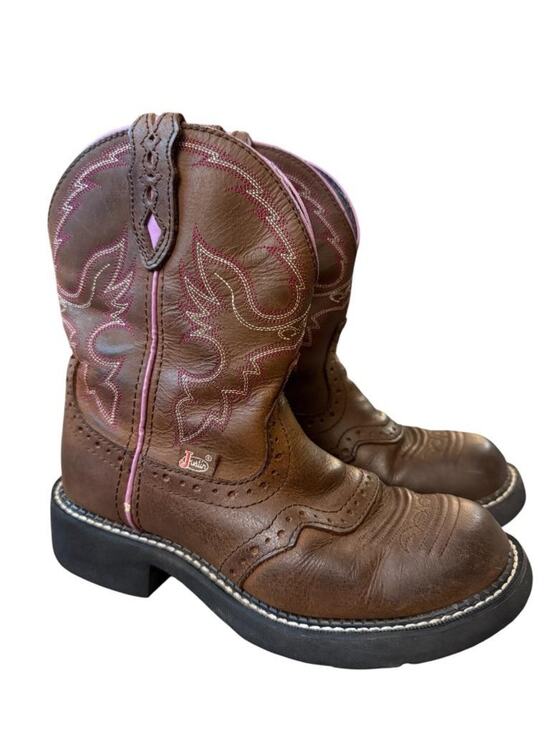 Justin Shoes - Justin Gypsy Chunky Cowboy Boot Brown Leather Women size 6.5
